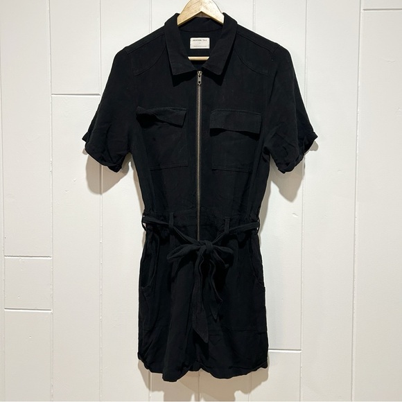 JACKSON ROWE Coretta Linen Blend Black Zip Up Romper - Picture 4 of 7